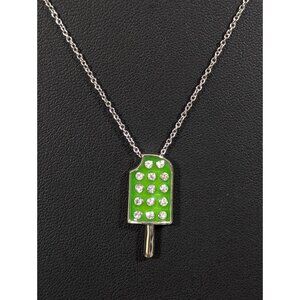 Lia Sophia Limesicle Popsicle Ice Cream Necklace Green Crystal Pave 18 in